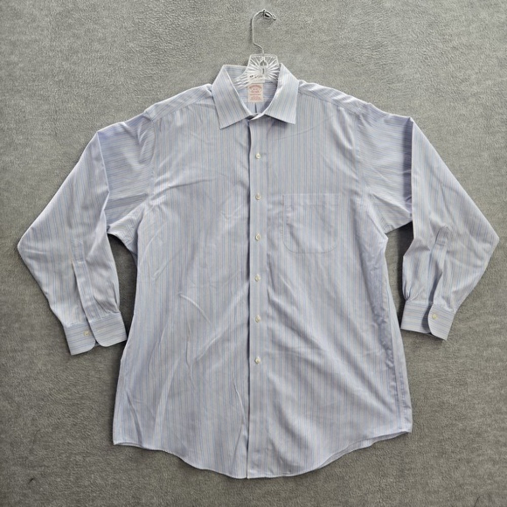 Brooks Brothers Men Button Up Shirt 16 Blue Striped Dress Long